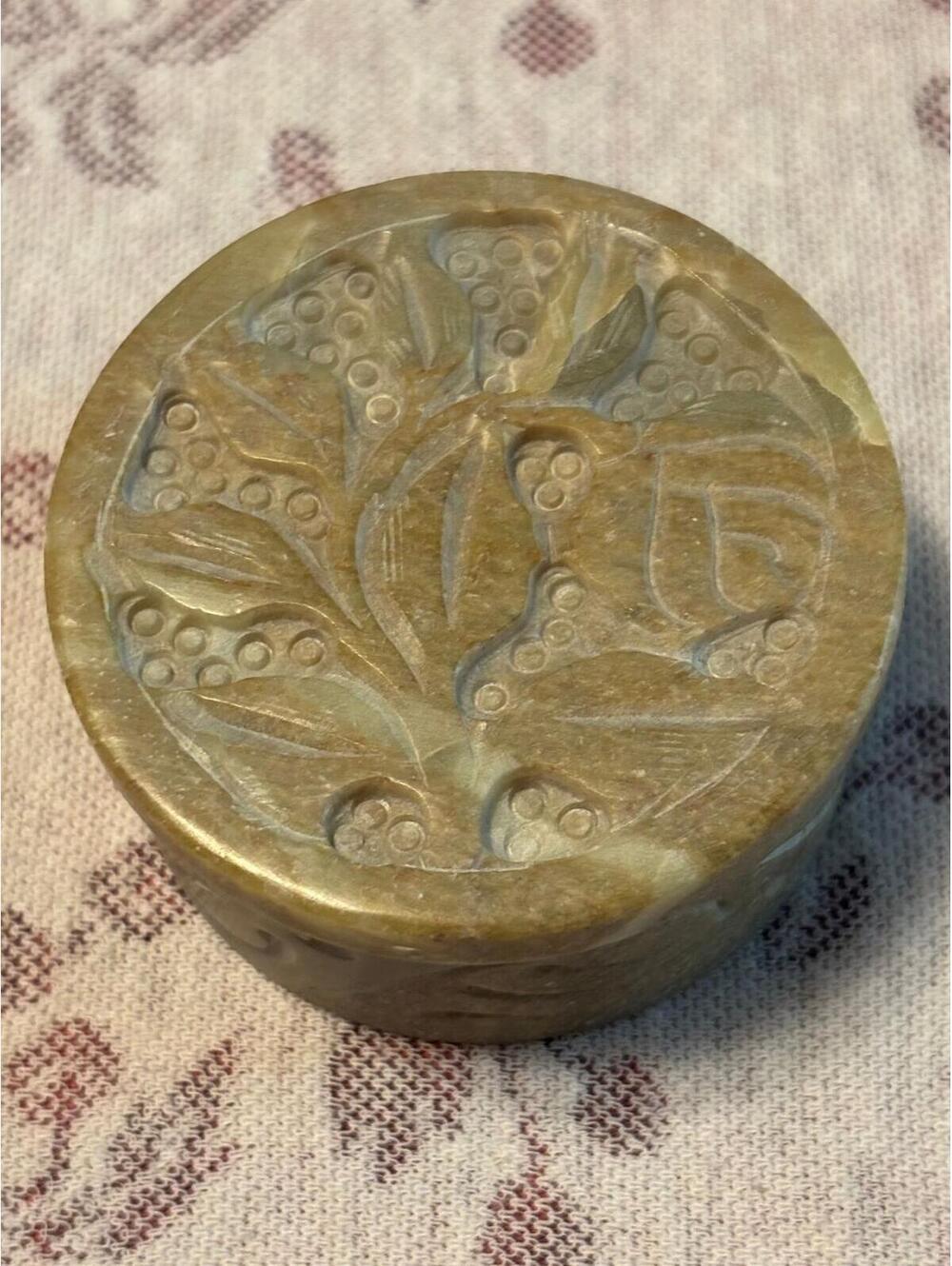 Floral Carved Soapstone Trinket Jewelry Dish - Minor Callout